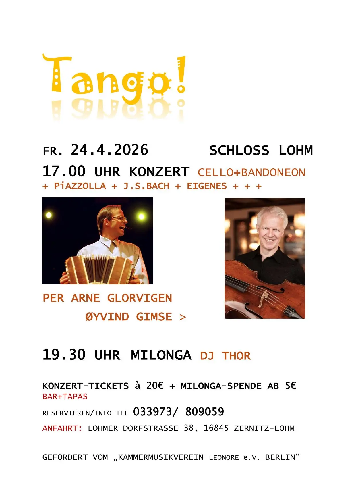 Tangokonzert und Milonga im Schloß Lohm
